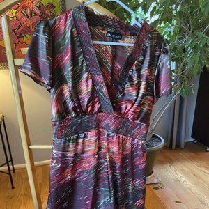 Brown Multicolored V-Neck Dress